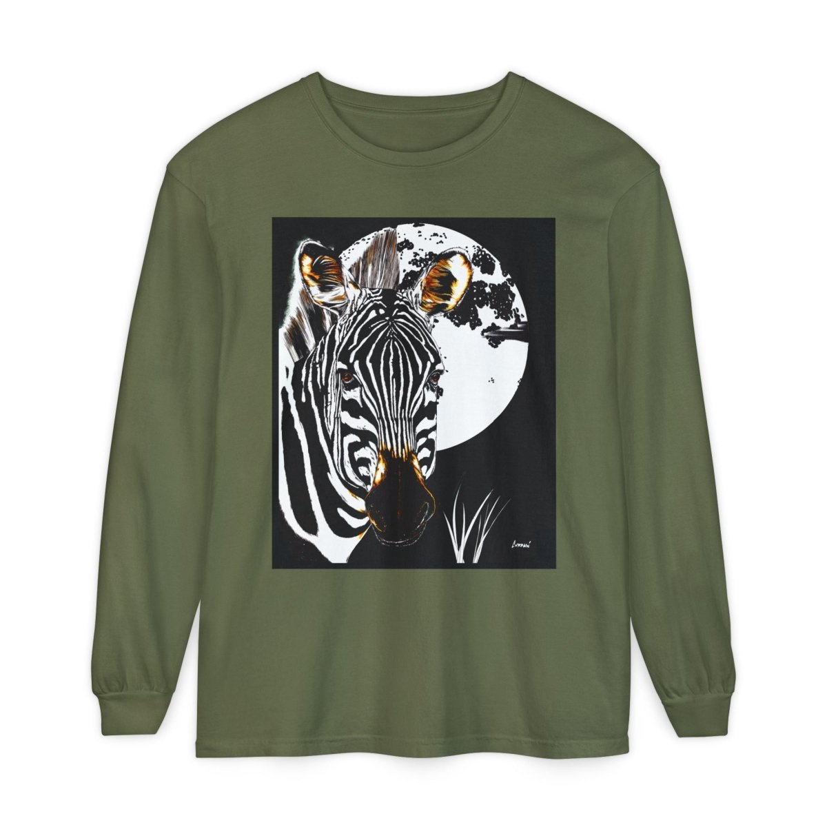 Moonlit Zebra Long Sleeve T-Shirt | Unisex Graphic Tee - Curran Artworks