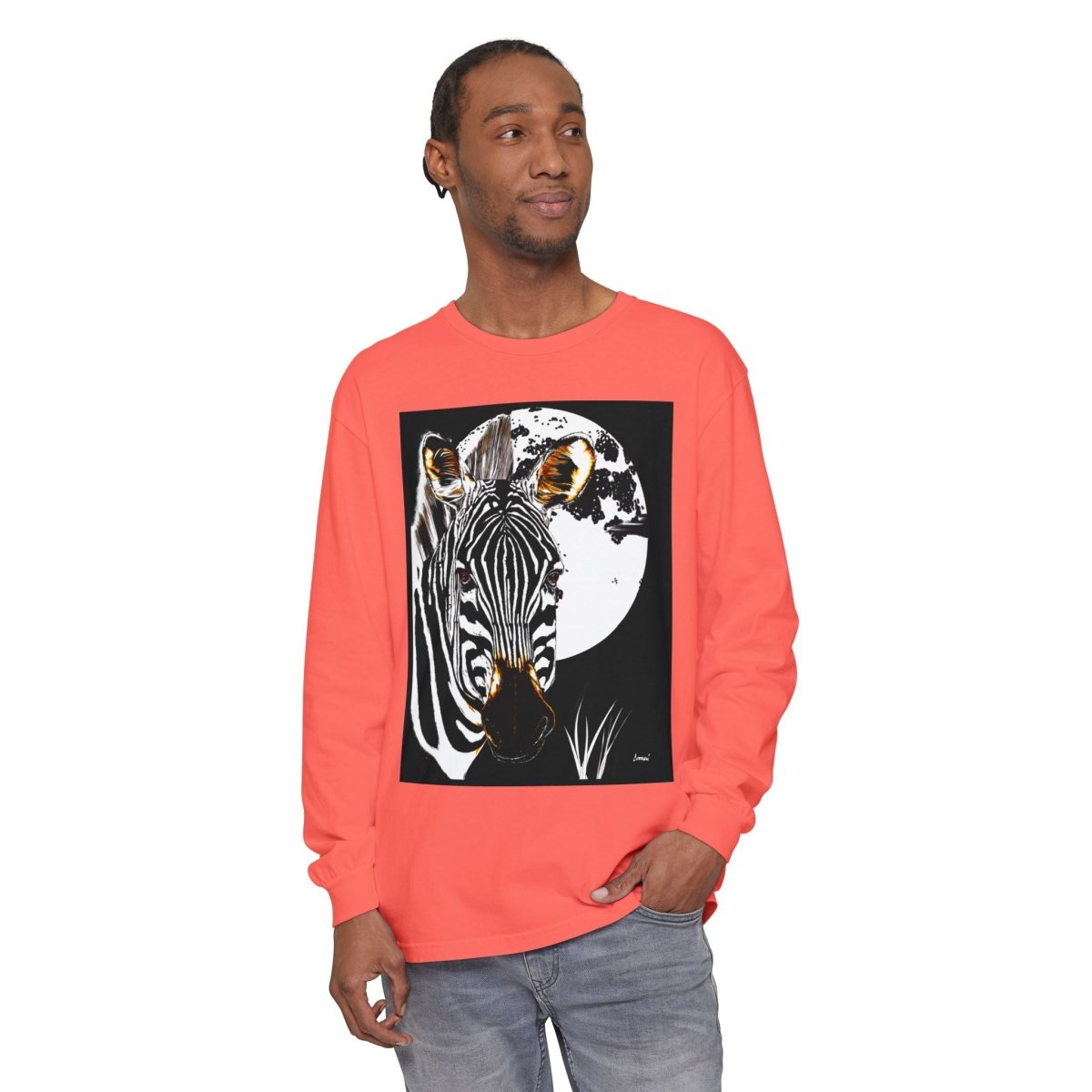 Moonlit Zebra Long Sleeve T-Shirt | Unisex Graphic Tee - Curran Artworks
