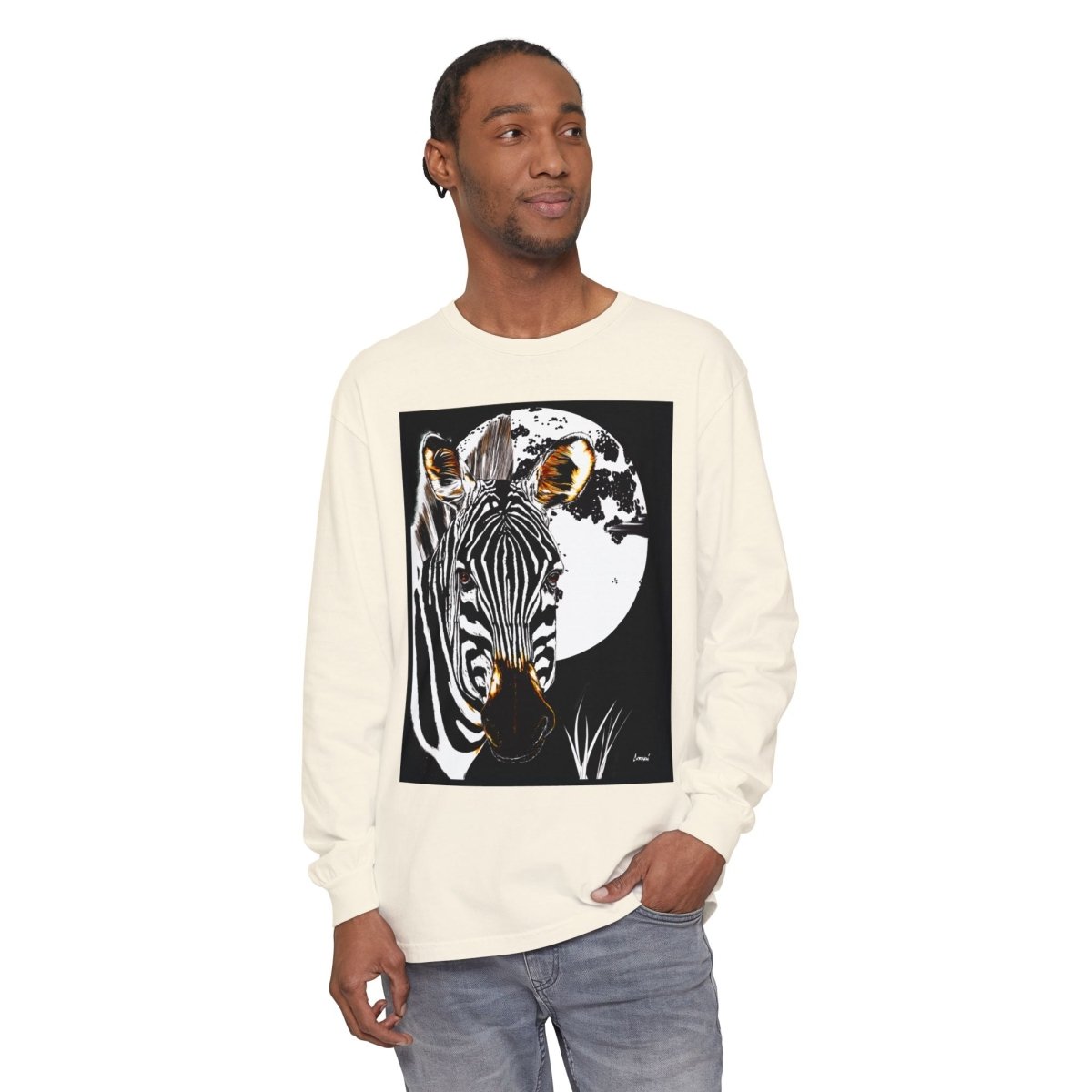 Moonlit Zebra Long Sleeve T-Shirt | Unisex Graphic Tee - Curran Artworks