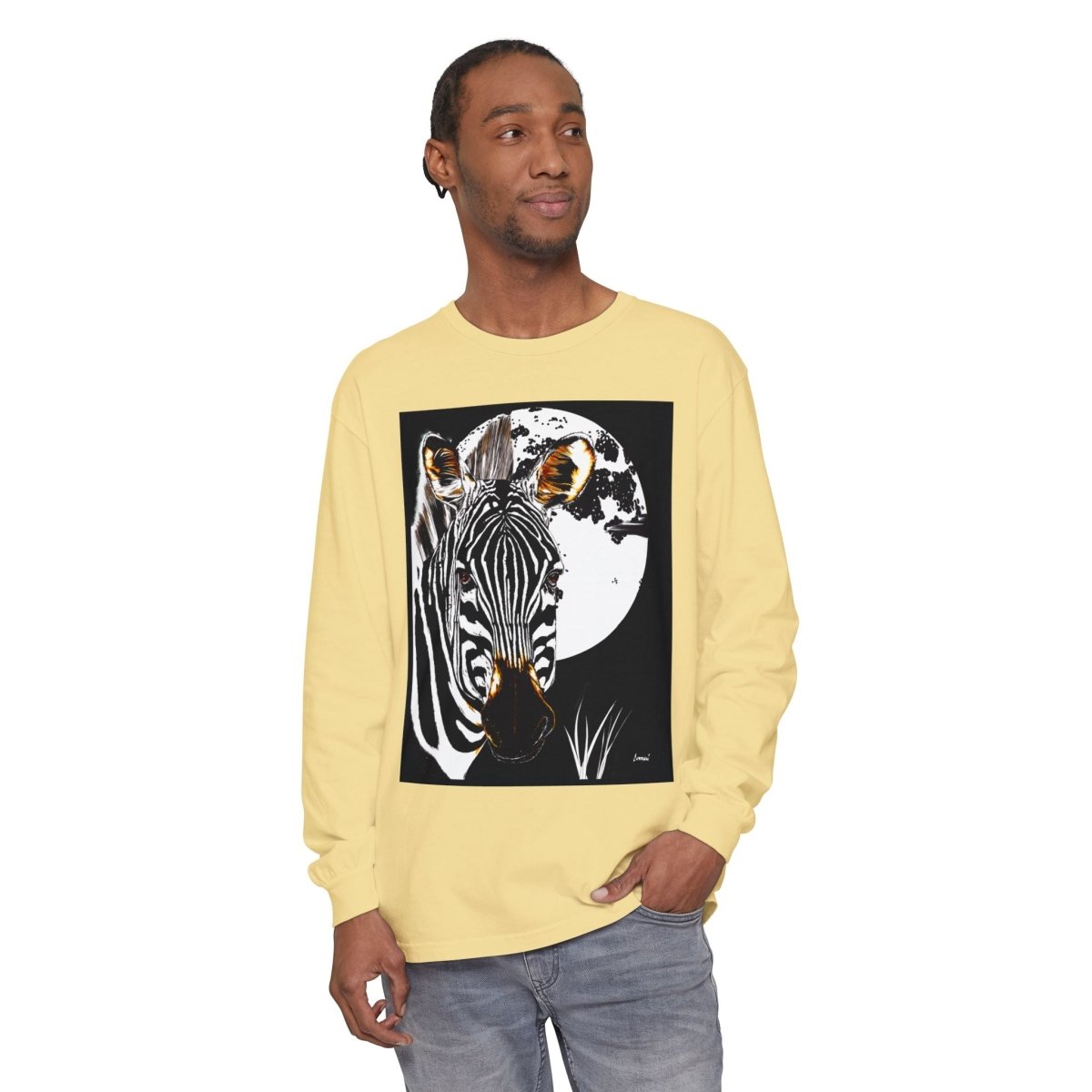 Moonlit Zebra Long Sleeve T-Shirt | Unisex Graphic Tee - Curran Artworks