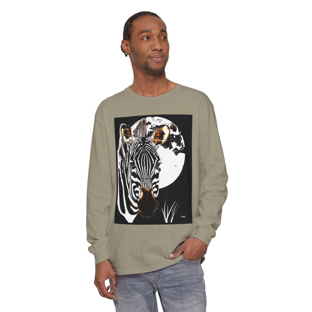 Moonlit Zebra Long Sleeve T-Shirt | Unisex Graphic Tee - Curran Artworks