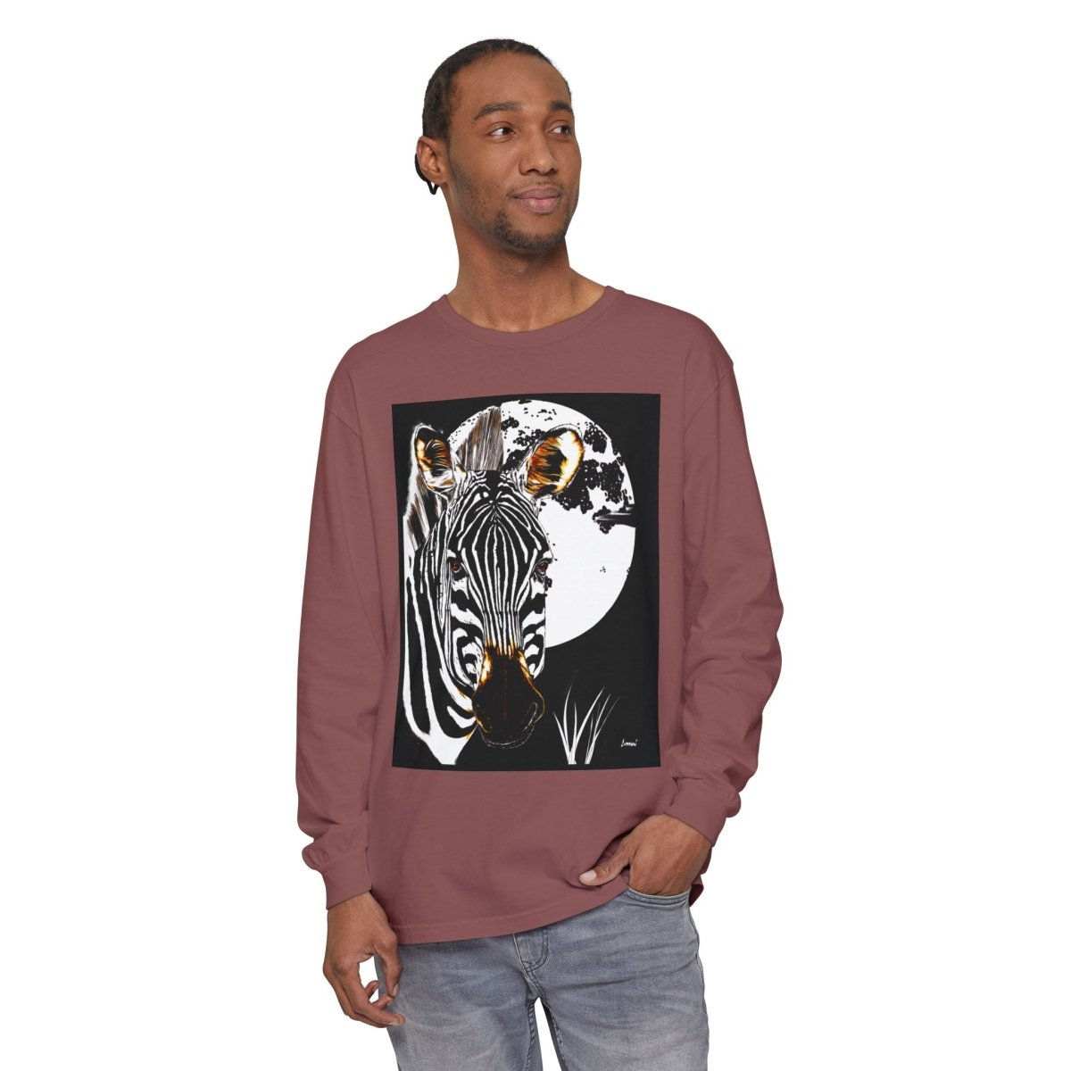 Moonlit Zebra Long Sleeve T-Shirt | Unisex Graphic Tee - Curran Artworks