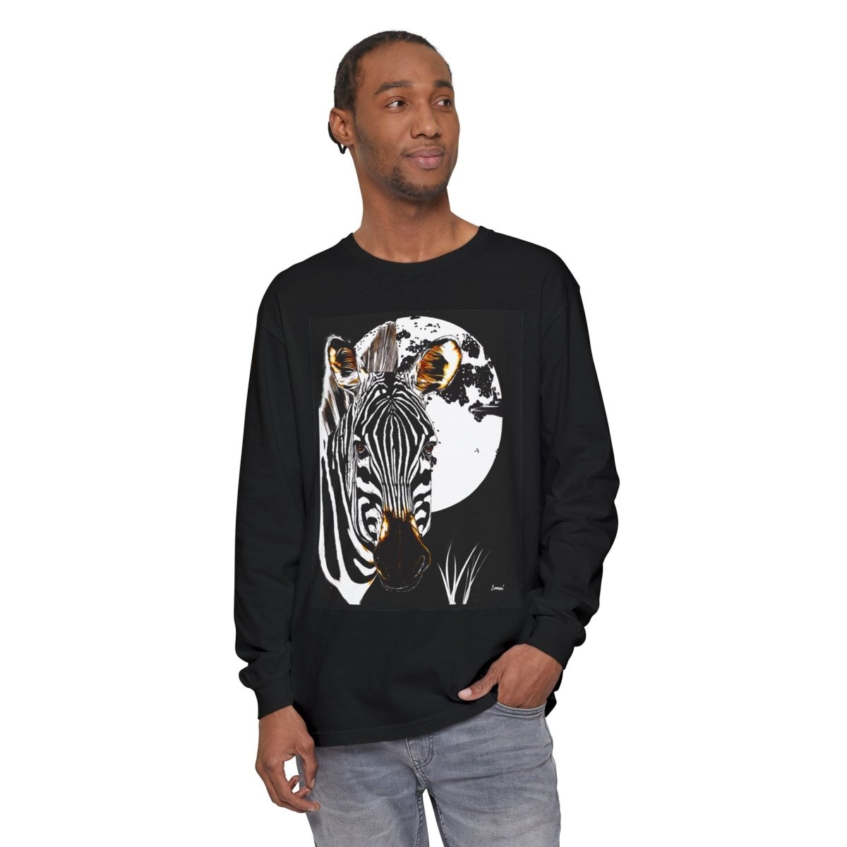Moonlit Zebra Long Sleeve T-Shirt | Unisex Graphic Tee - Curran Artworks