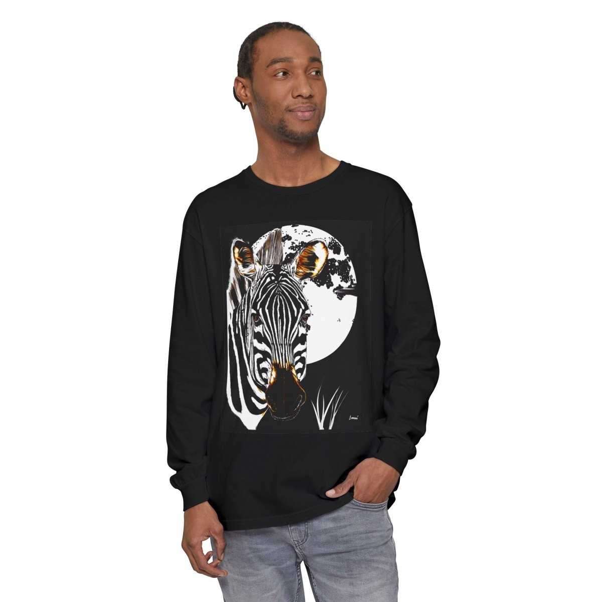 Moonlit Zebra Long Sleeve T-Shirt | Unisex Graphic Tee