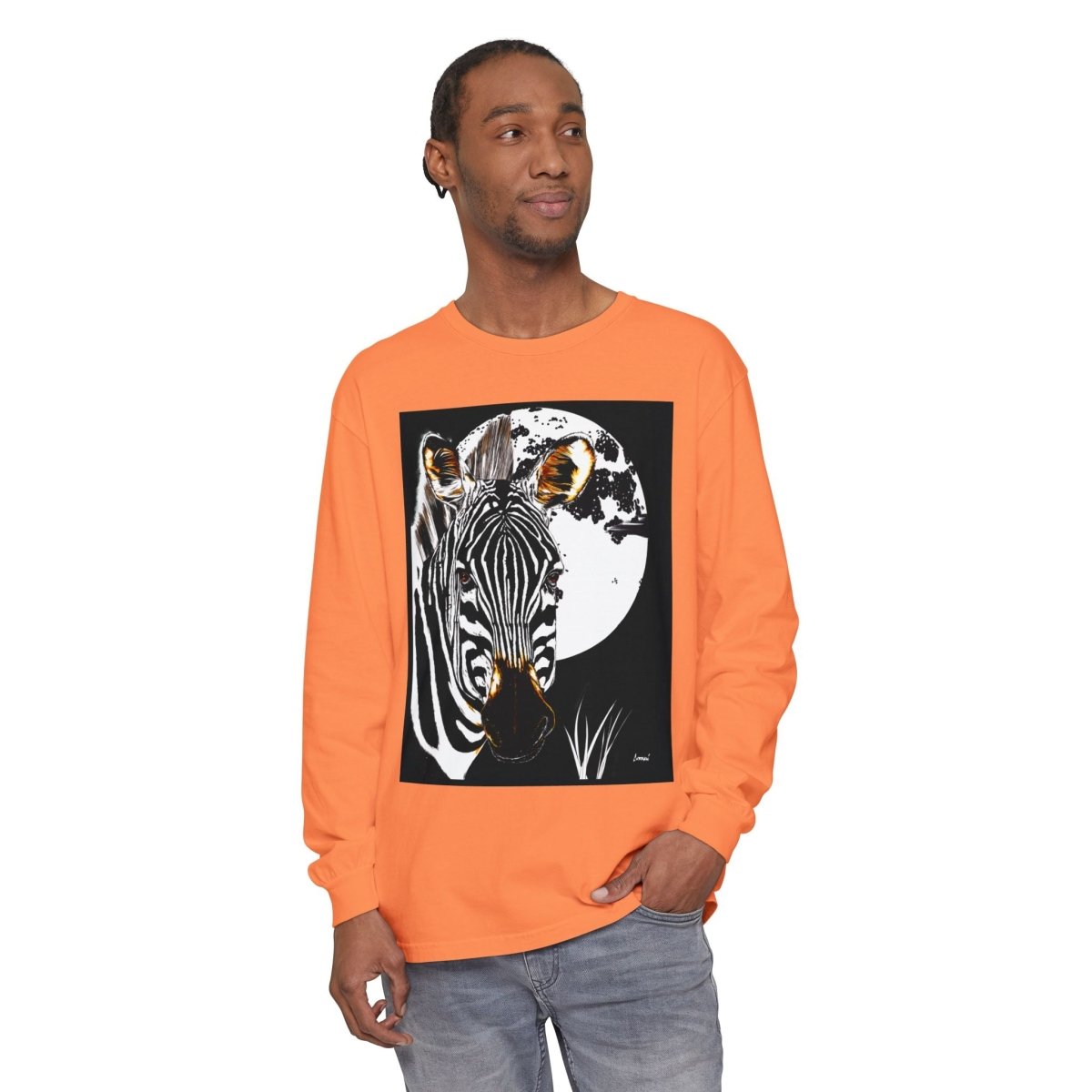 Moonlit Zebra Long Sleeve T-Shirt | Unisex Graphic Tee - Curran Artworks
