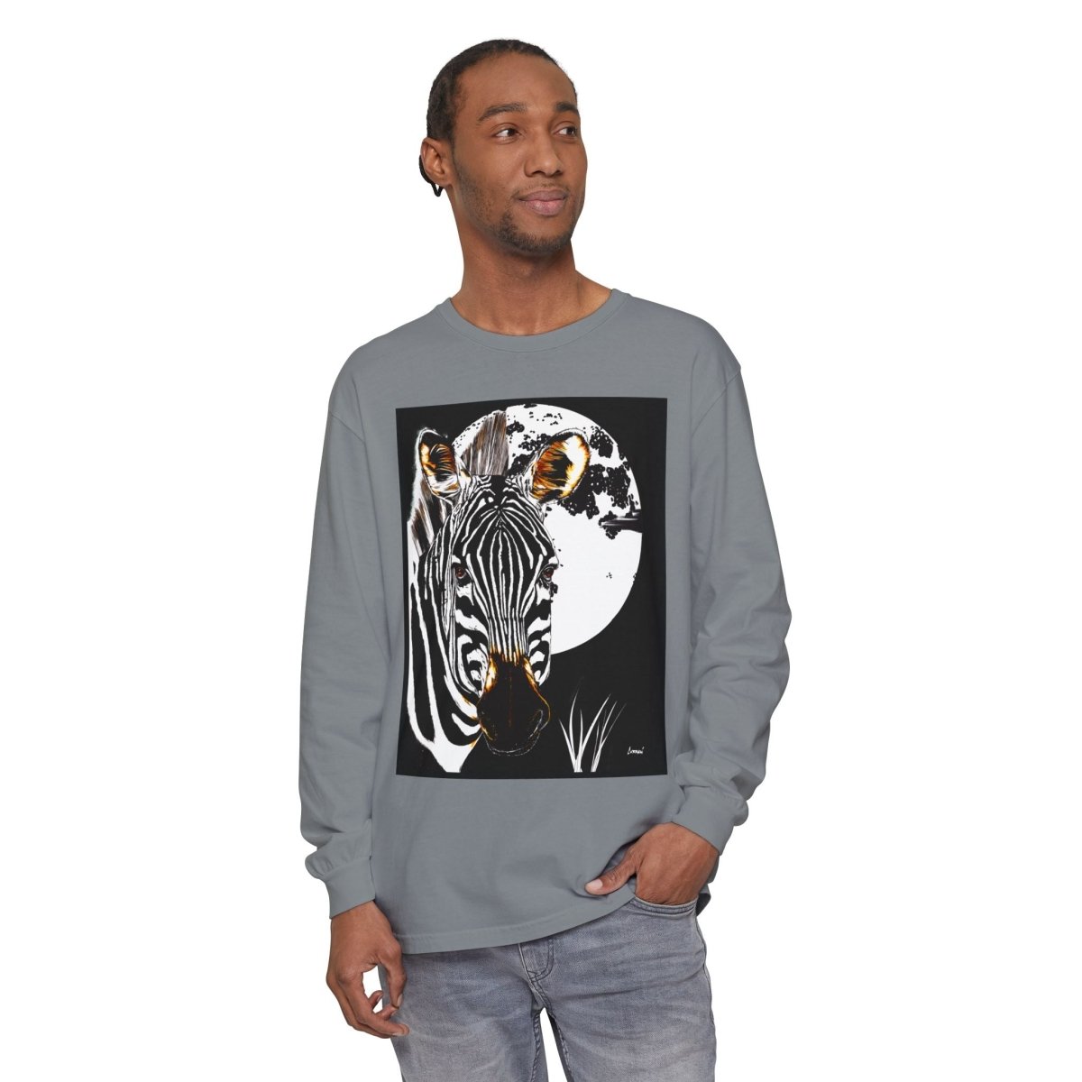 Moonlit Zebra Long Sleeve T-Shirt | Unisex Graphic Tee - Curran Artworks
