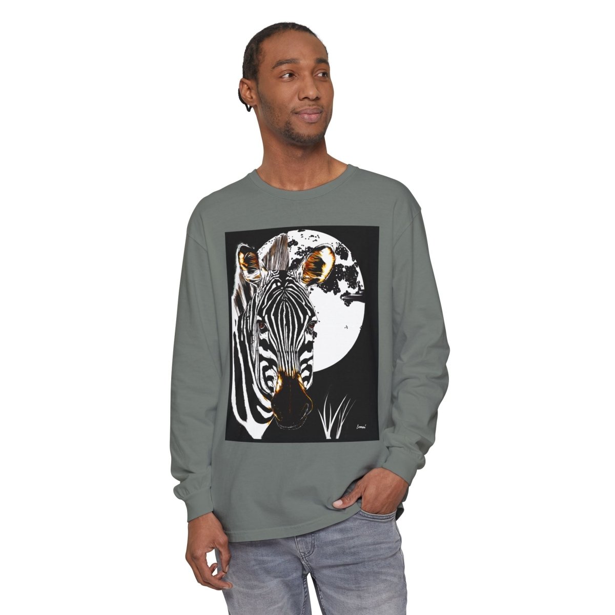 Moonlit Zebra Long Sleeve T-Shirt | Unisex Graphic Tee - Curran Artworks