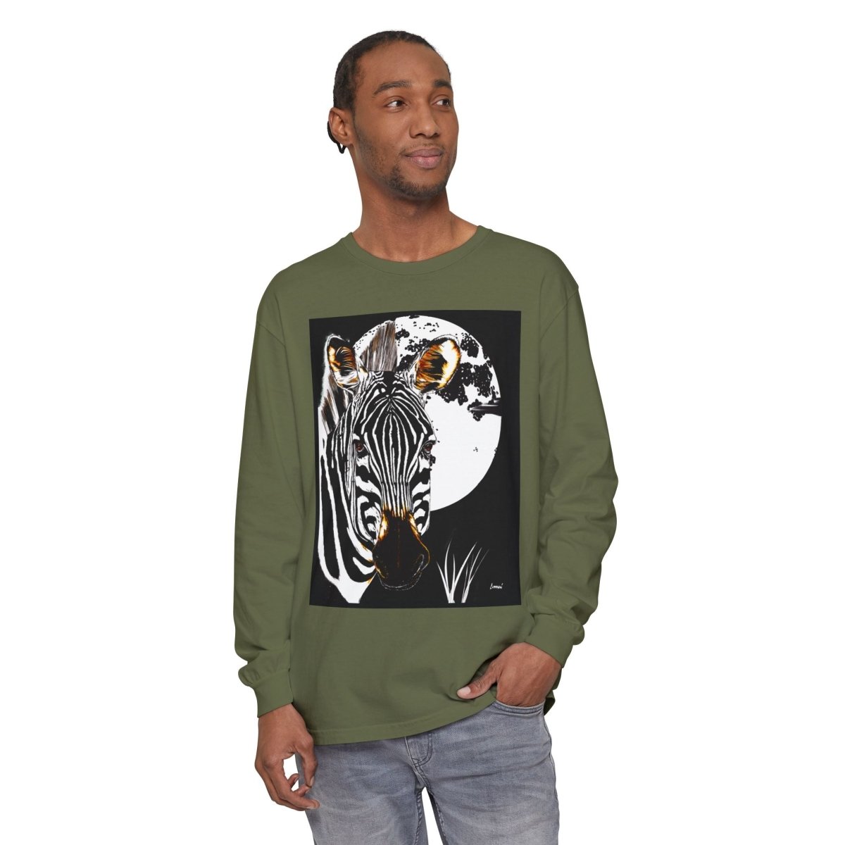 Moonlit Zebra Long Sleeve T-Shirt | Unisex Graphic Tee - Curran Artworks