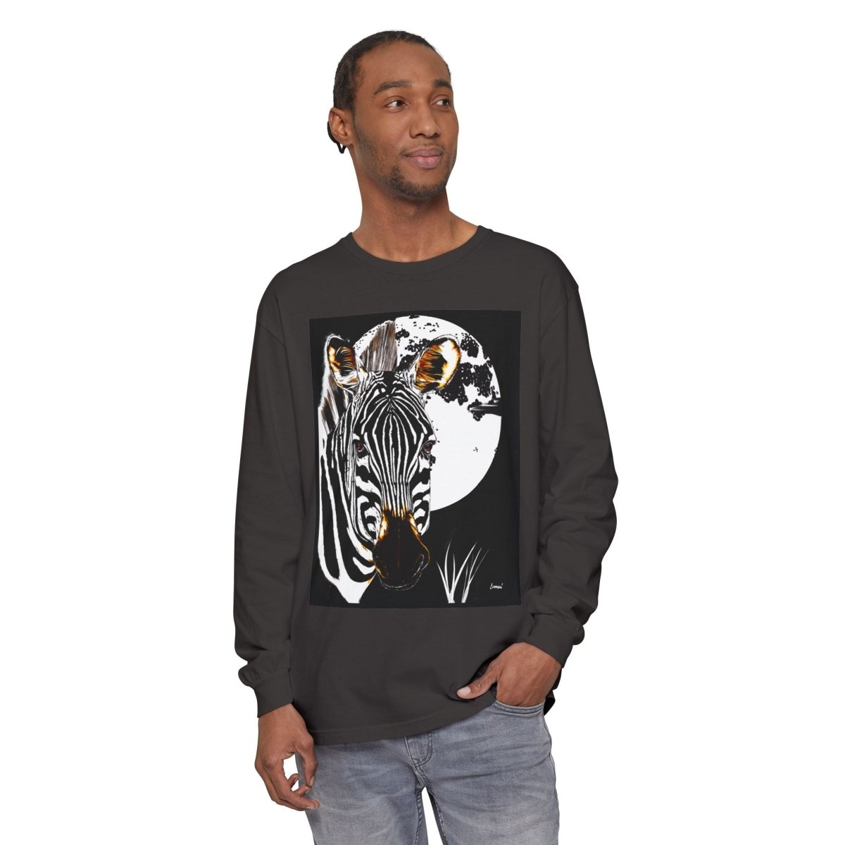 Moonlit Zebra Long Sleeve T-Shirt | Unisex Graphic Tee - Curran Artworks