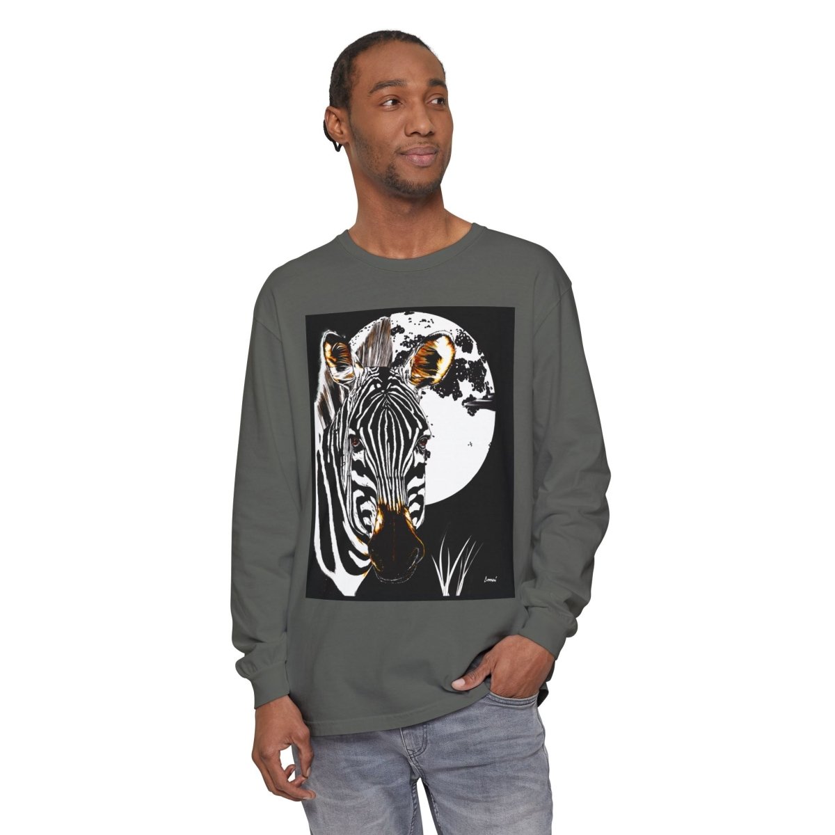 Moonlit Zebra Long Sleeve T-Shirt | Unisex Graphic Tee - Curran Artworks