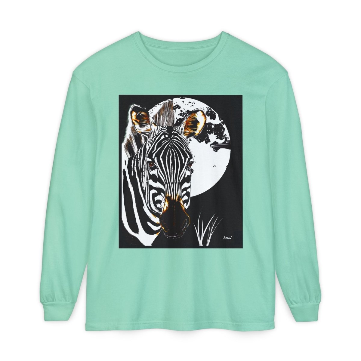 Moonlit Zebra Long Sleeve T-Shirt | Unisex Graphic Tee - Curran Artworks
