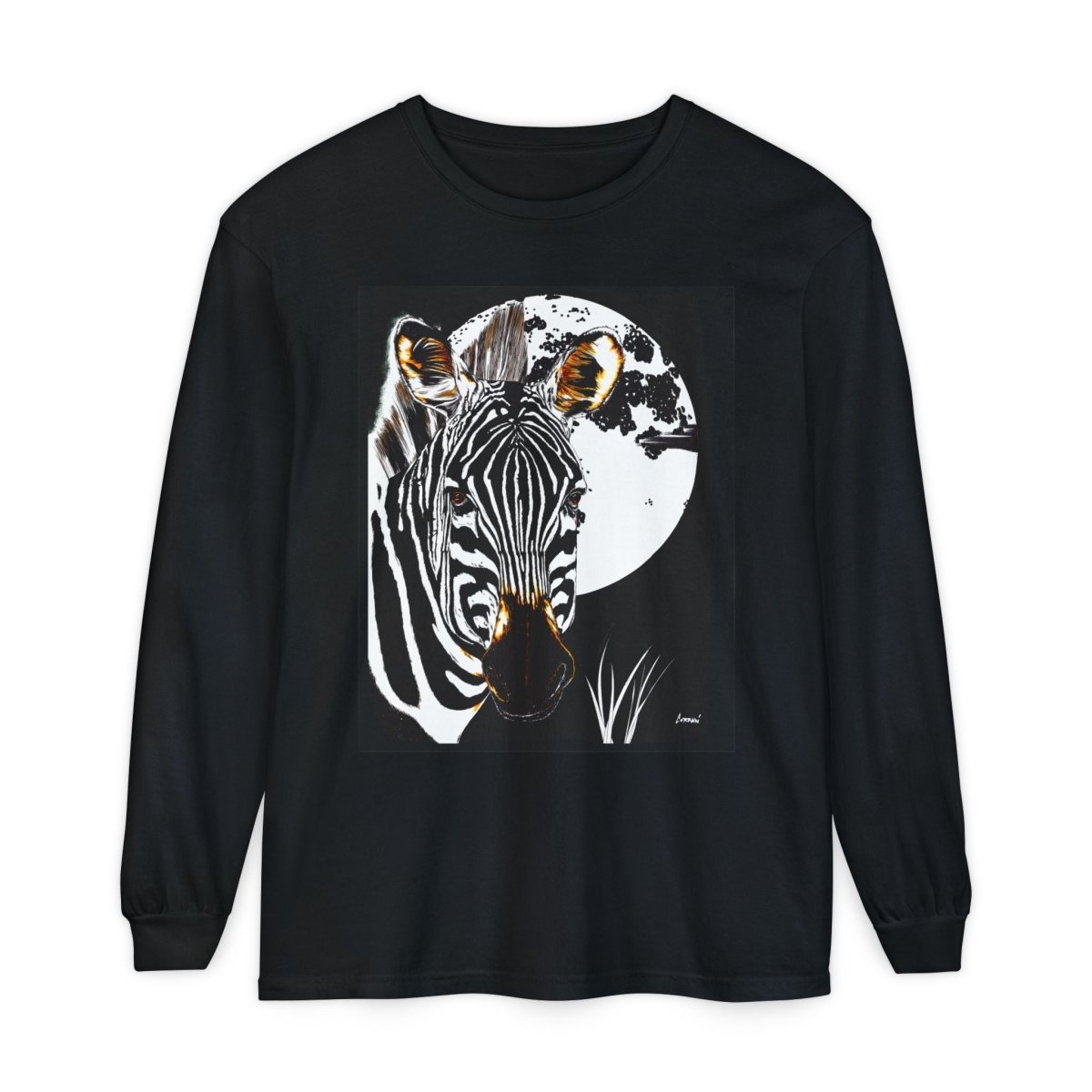 Moonlit Zebra Long Sleeve T-Shirt | Unisex Graphic Tee - Curran Artworks