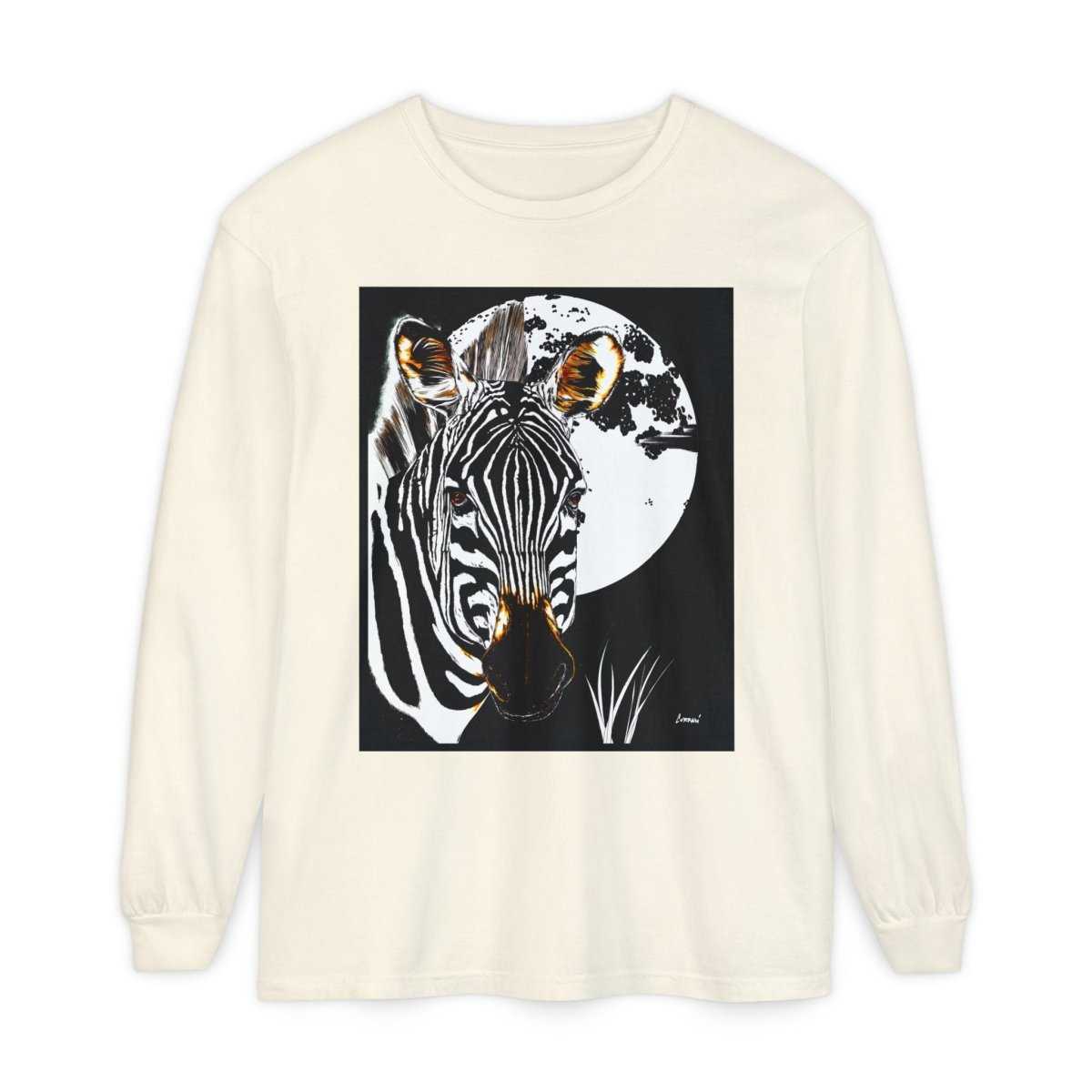 Moonlit Zebra Long Sleeve T-Shirt | Unisex Graphic Tee - Curran Artworks