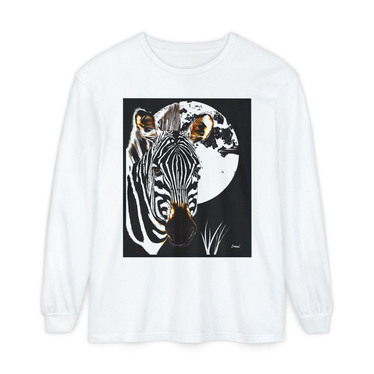 Moonlit Zebra Long Sleeve T-Shirt | Unisex Graphic Tee - Curran Artworks