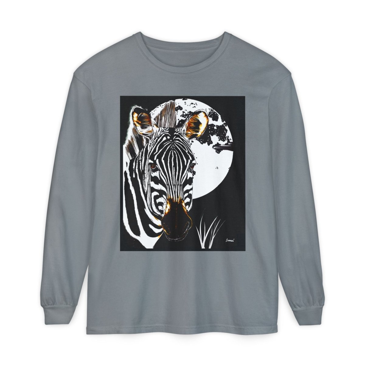 Moonlit Zebra Long Sleeve T-Shirt | Unisex Graphic Tee - Curran Artworks