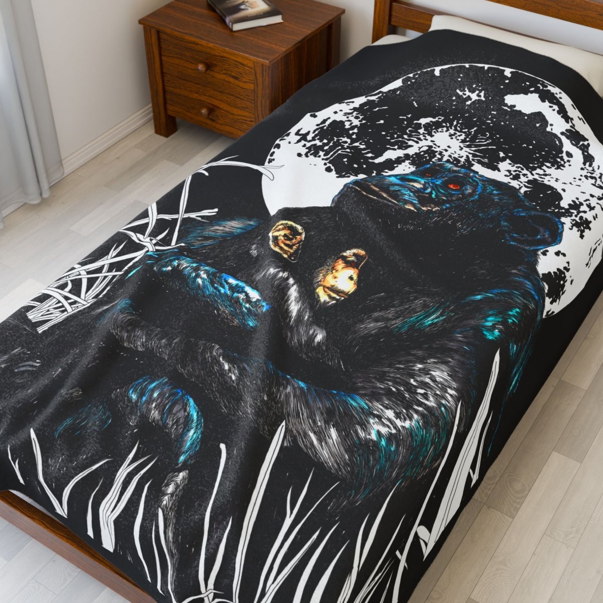 Mother & Baby Monkey Design Cozy Velveteen Plush Blanket - Curran Artworks