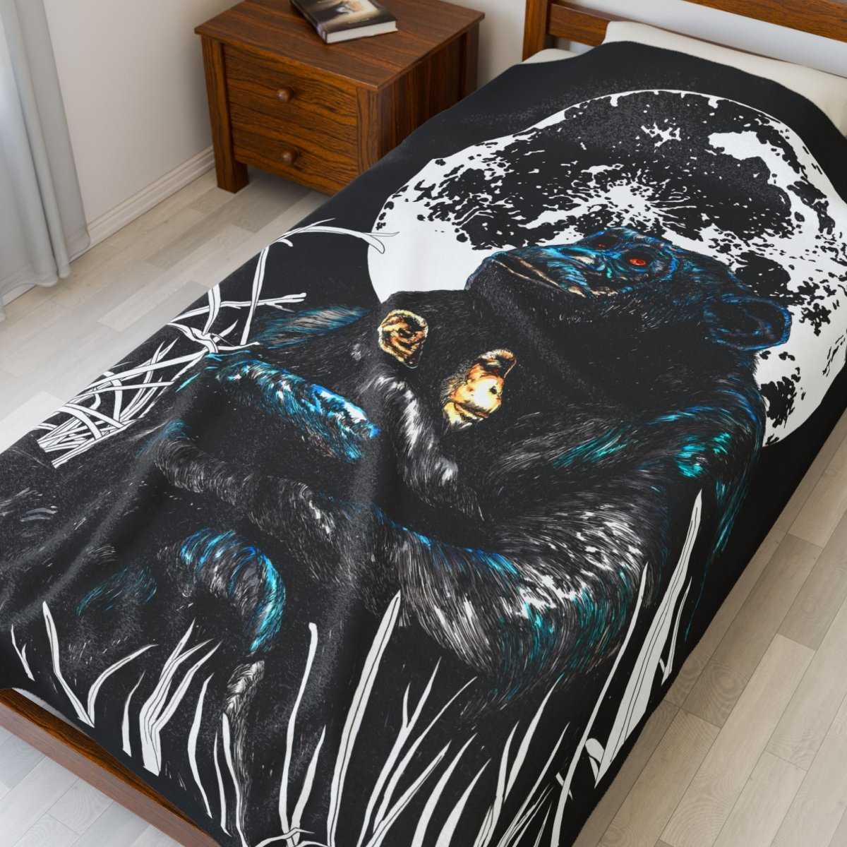 Mother and Baby Monkey Design Cozy Velveteen Plush Blanket