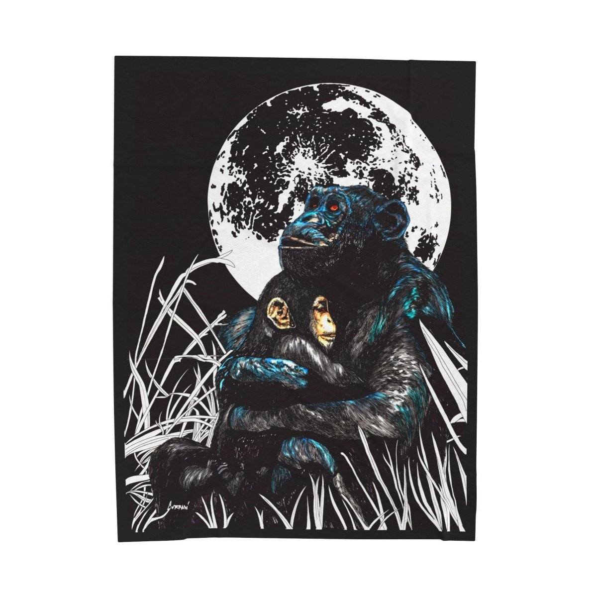 Mother & Baby Monkey Design Cozy Velveteen Plush Blanket - Curran Artworks
