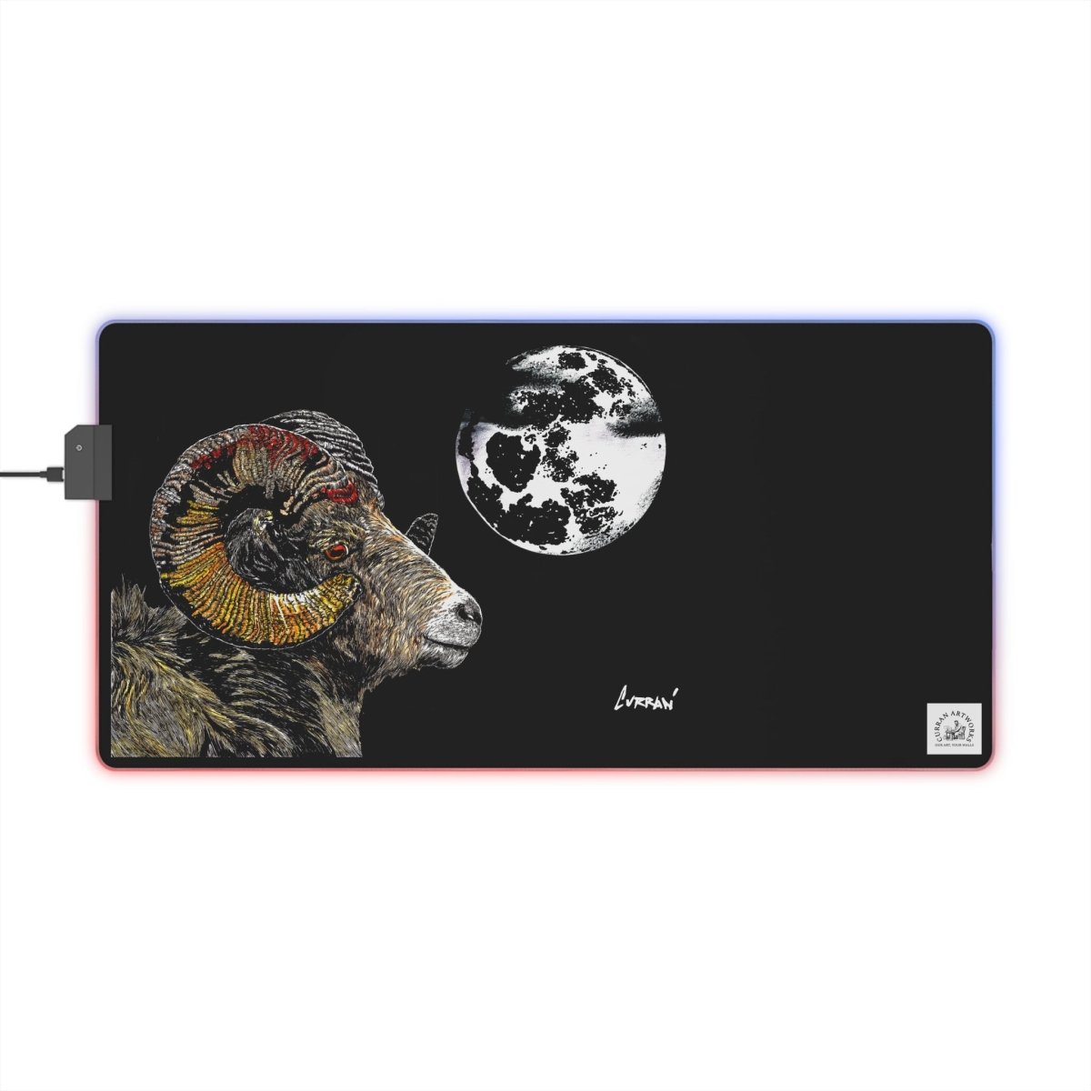 Mountain Ram LED Gaming Mouse Pad with Astrological Ram Design - Curran Artworks