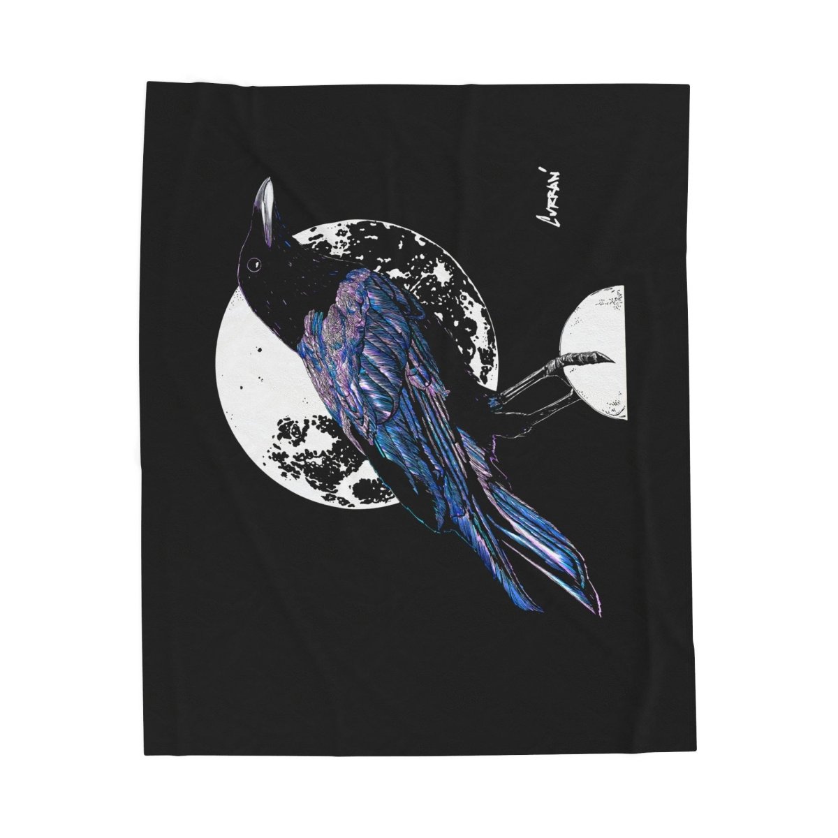 Mystical Crow Velveteen Plush Blanket - Cozy Decor for Dark Academia Lovers - Curran Artworks
