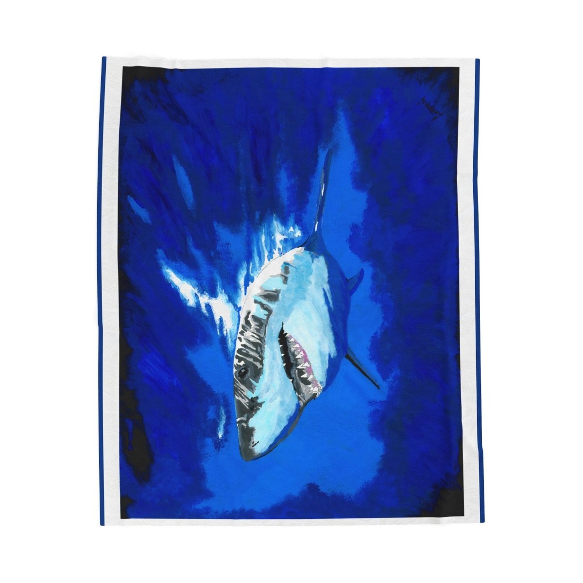 Ocean Blue Shark Velveteen Plush Blanket - Curran Artworks