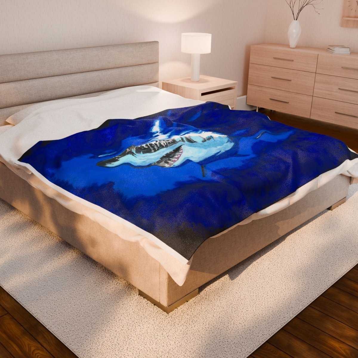 Ocean Blue Shark Velveteen Plush Blanket - Curran Artworks