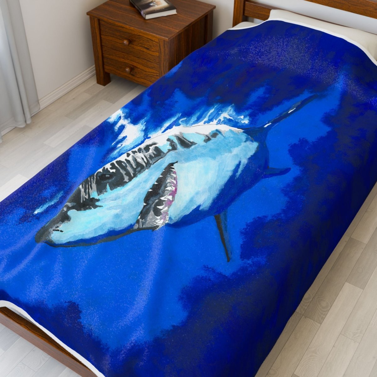 Ocean Blue Shark Velveteen Plush Blanket - Curran Artworks