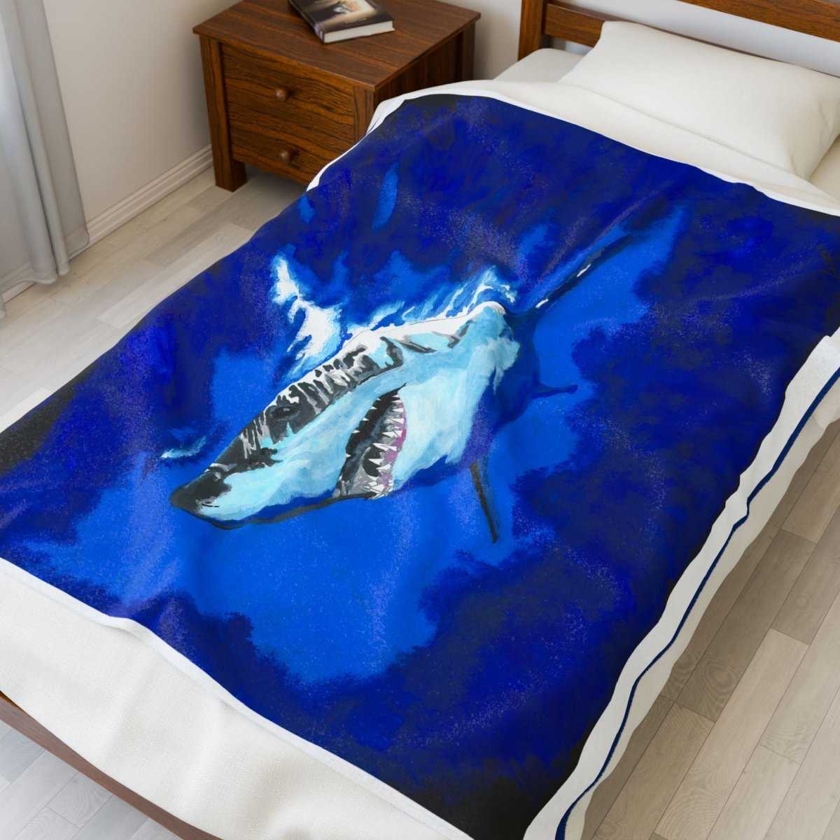 Ocean Blue Shark Velveteen Plush Blanket - Curran Artworks