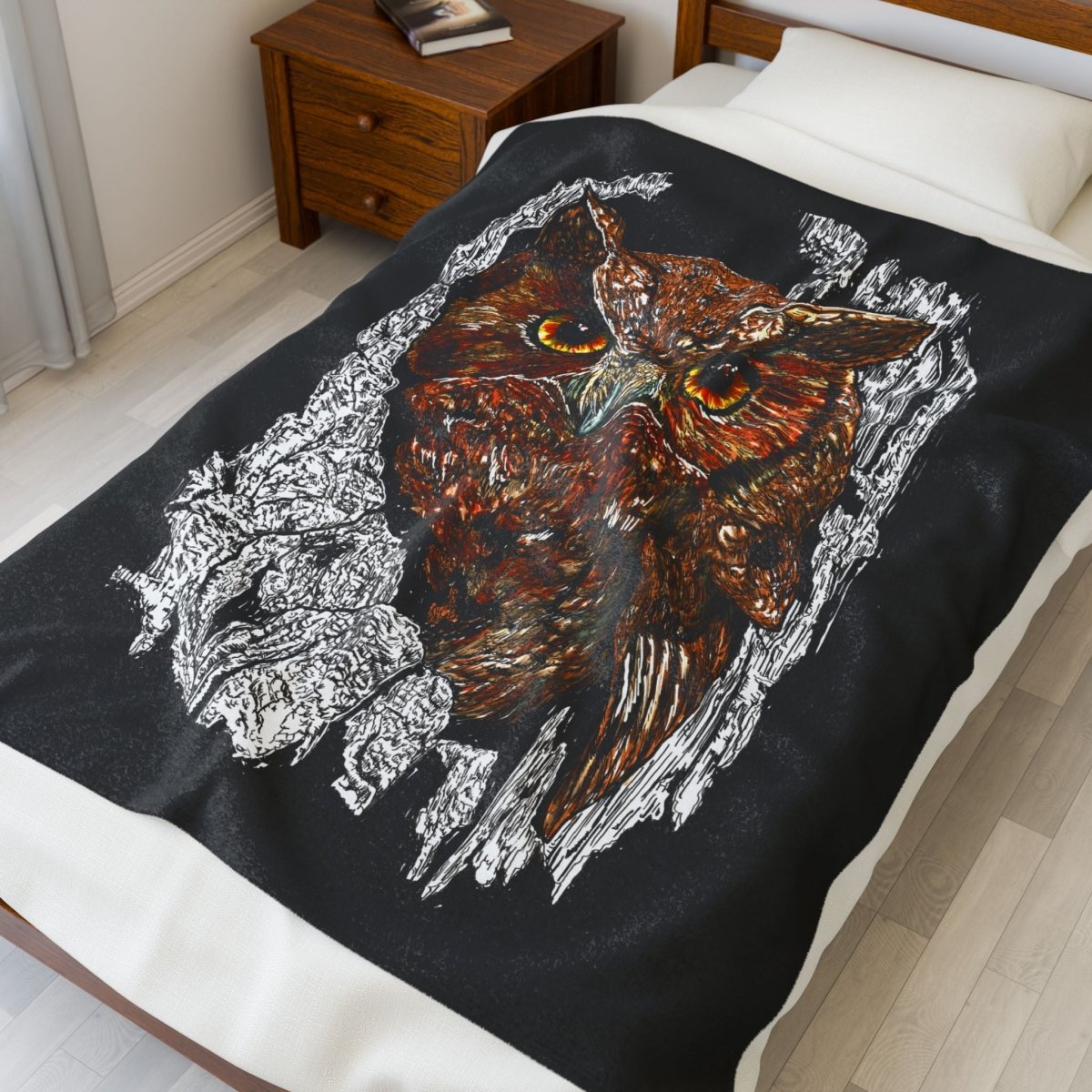 Owl Design Velveteen Plush Blanket - Cozy Nature - Inspired Home Decor - Curran Artworks