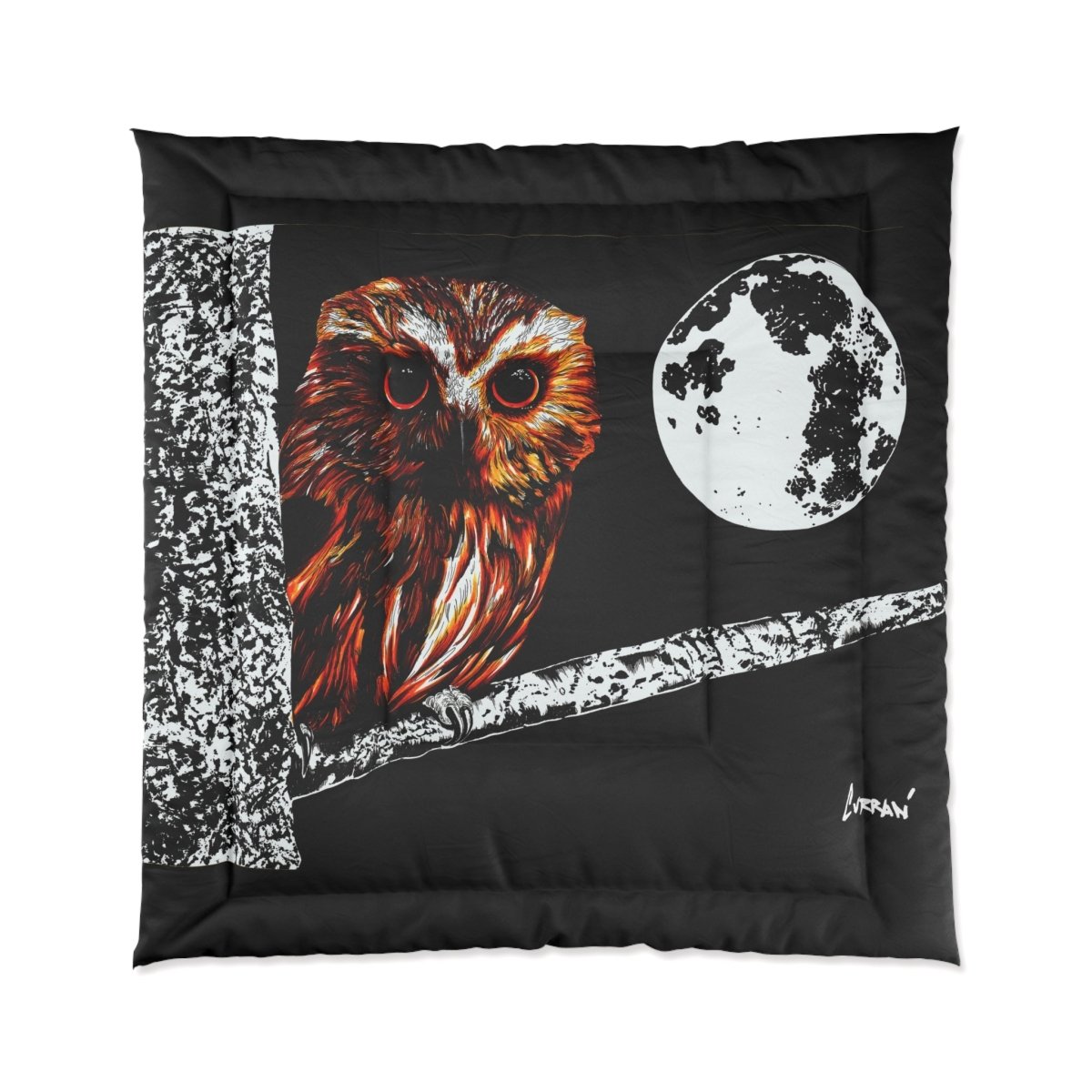 Owl Moon Comforter | Cozy Black and White Bedding for Nature Lovers - Curran Artworks