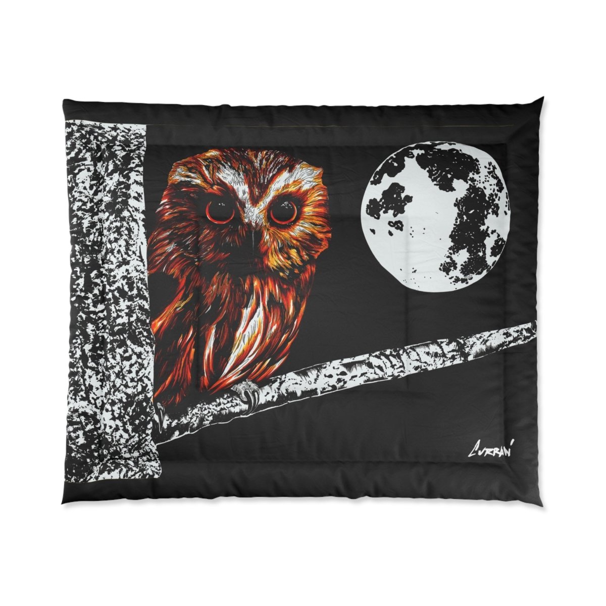 Owl Moon Comforter | Cozy Black and White Bedding for Nature Lovers - Curran Artworks