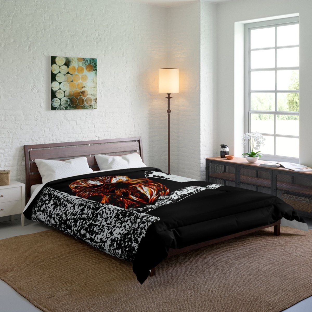 Owl Moon Comforter | Cozy Black and White Bedding for Nature Lovers - Curran Artworks