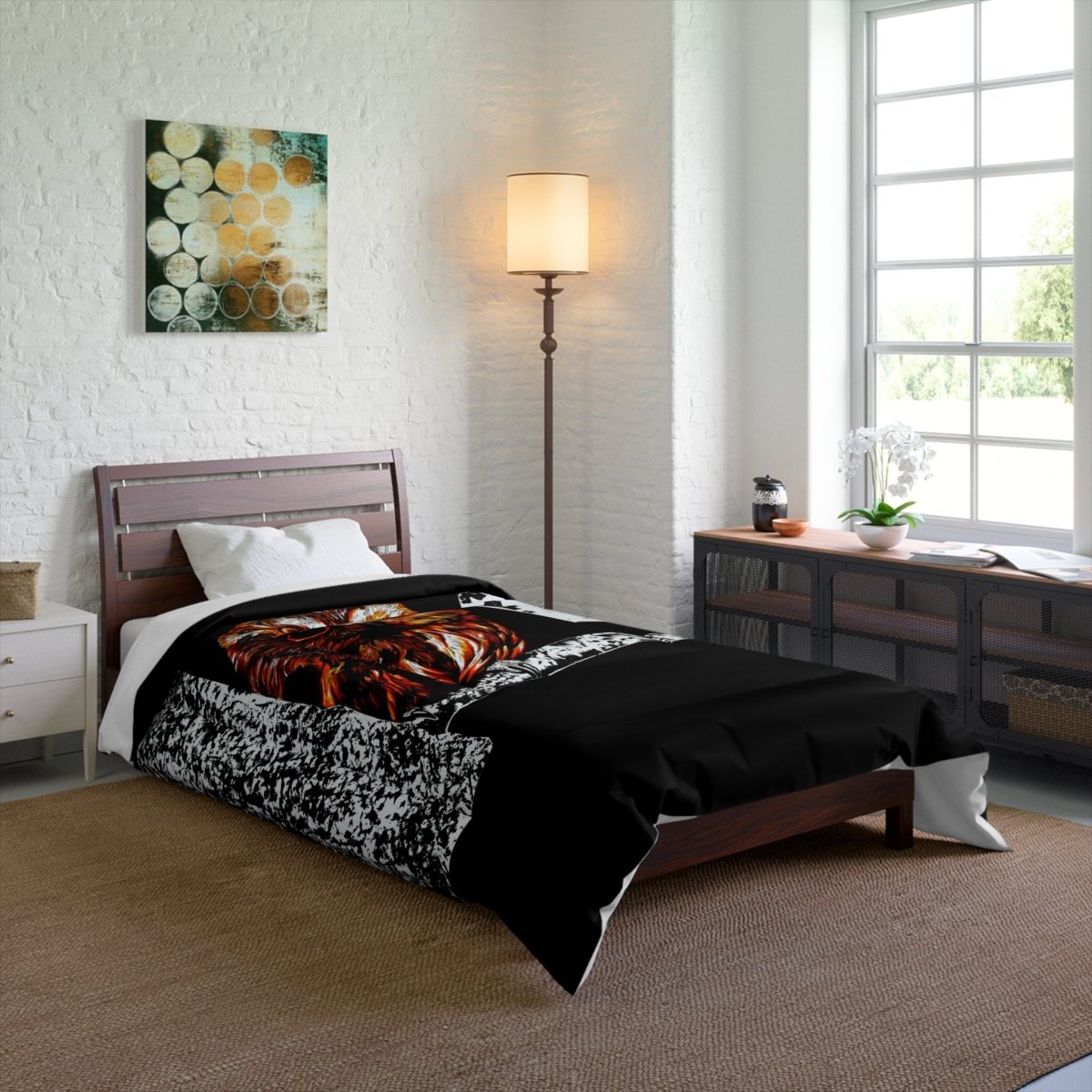 Owl Moon Comforter | Cozy Black and White Bedding for Nature Lovers - Curran Artworks