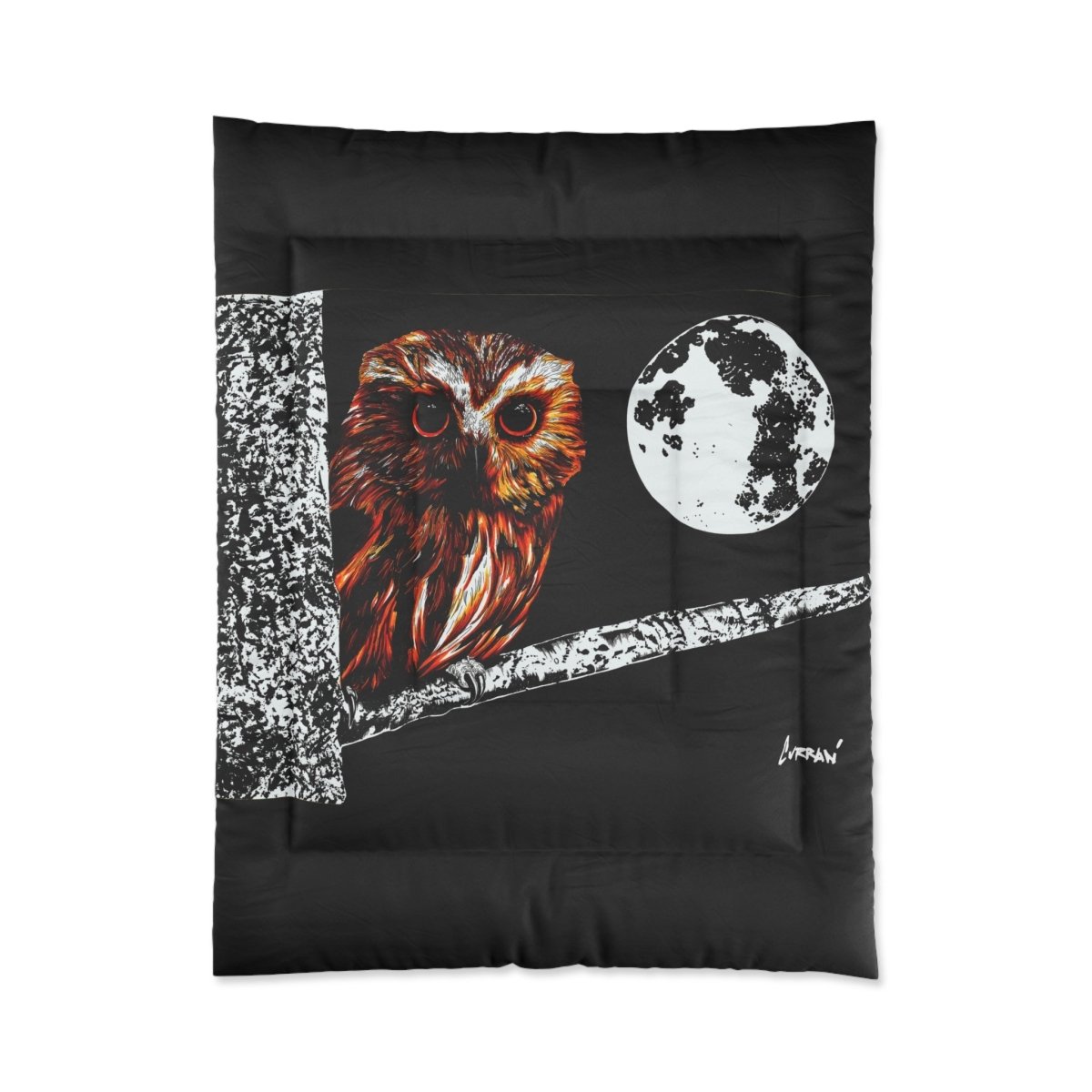 Owl Moon Comforter | Cozy Black and White Bedding for Nature Lovers - Curran Artworks