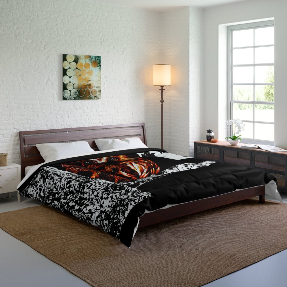 Owl Moon Comforter | Cozy Black and White Bedding for Nature Lovers - Curran Artworks