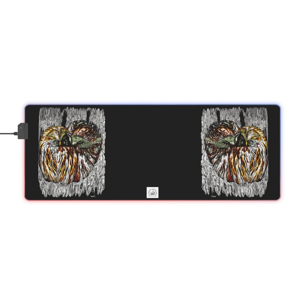 Owls Illuminated Gaming Mouse Pad with Artistic Owl Design - Curran Artworks