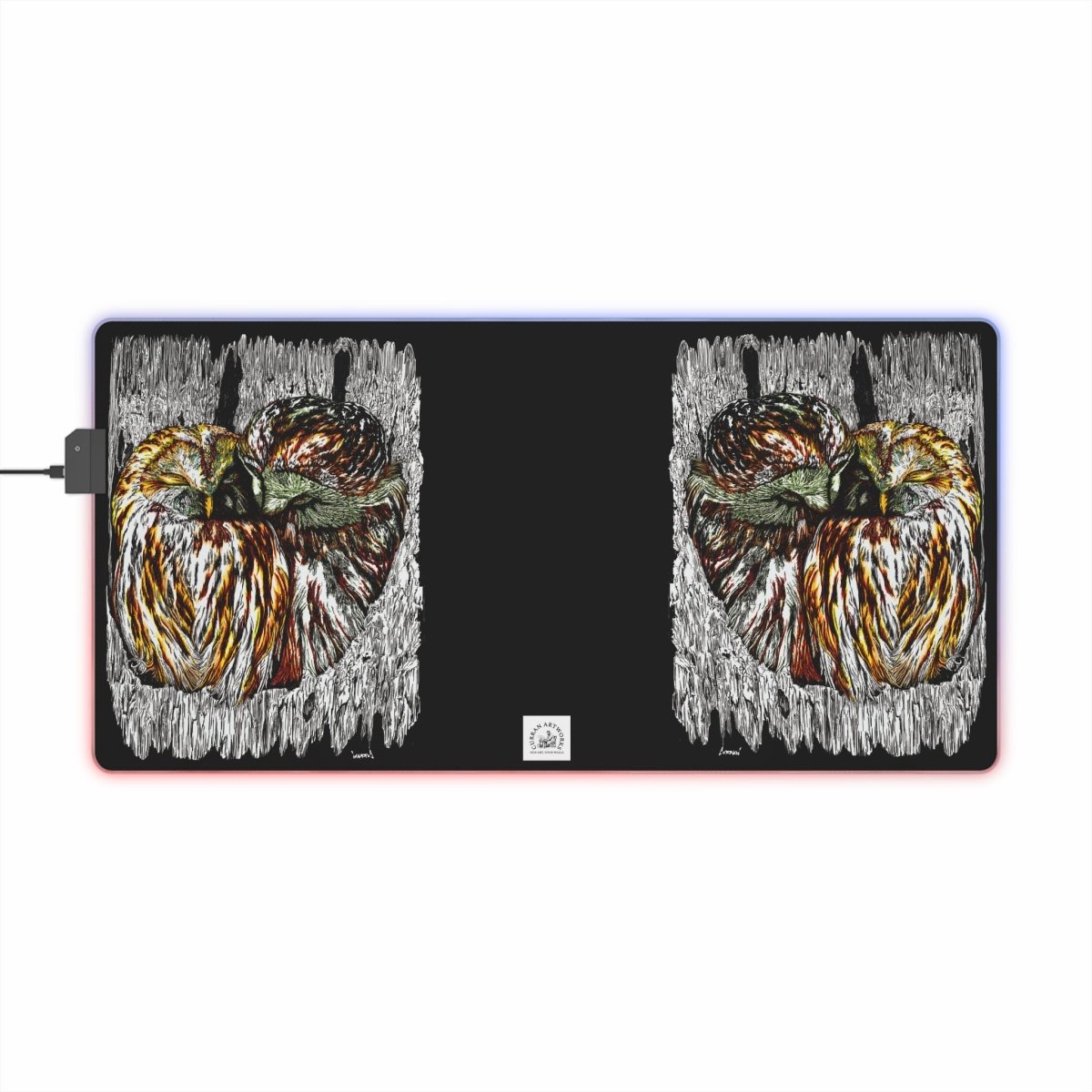 Owls Illuminated Gaming Mouse Pad with Artistic Owl Design - Curran Artworks