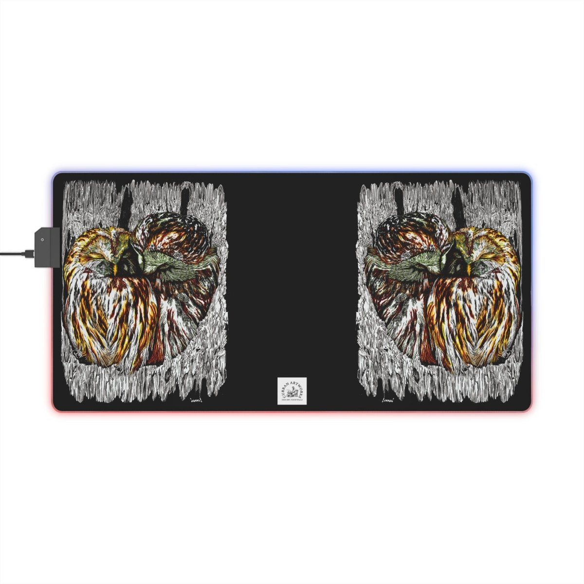 Owls Illuminated Gaming Mouse Pad with Artistic Owl Design - Curran Artworks
