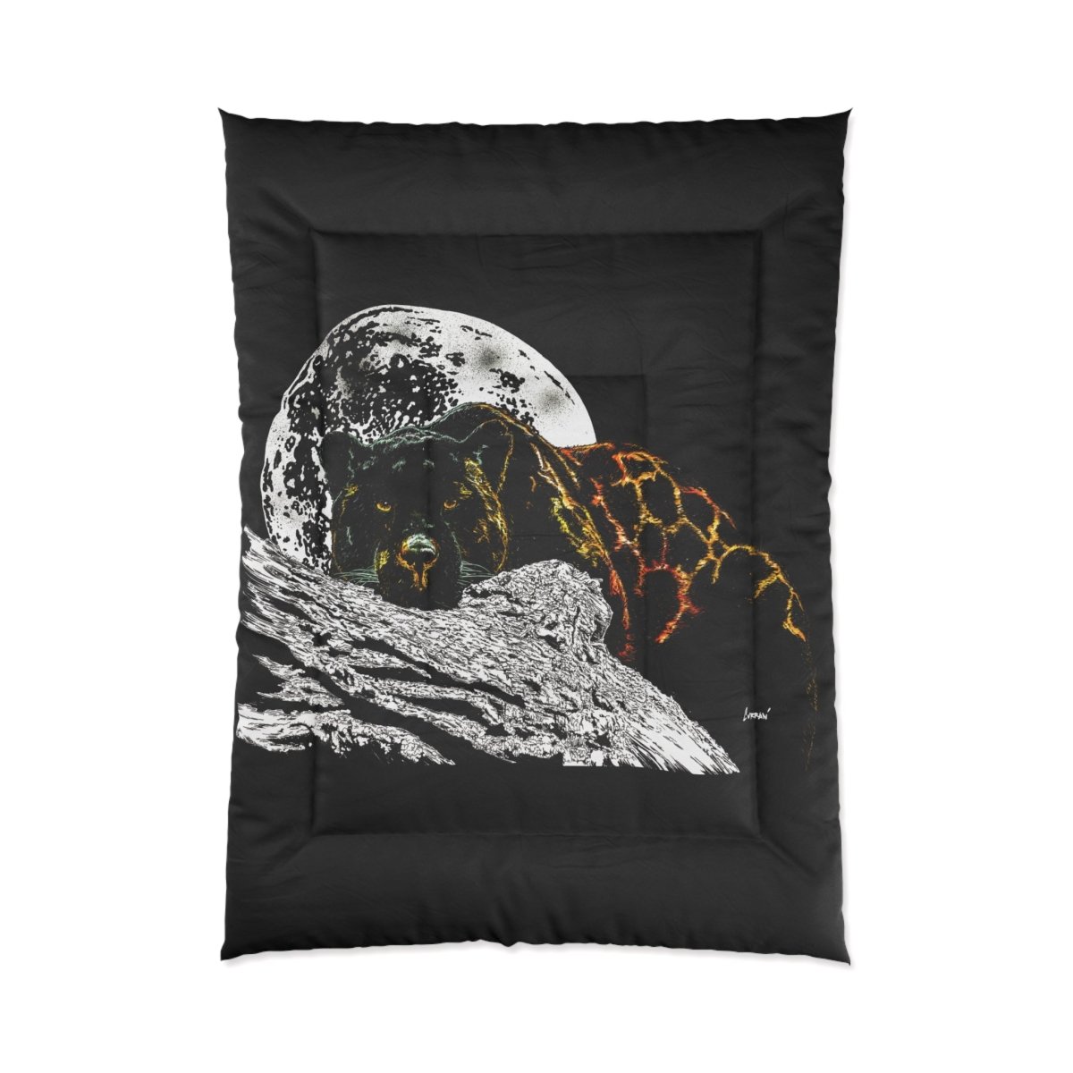 Panther Lunar Serenity Black Comforter - Cozy Bedding for Animal Lovers - Curran Artworks
