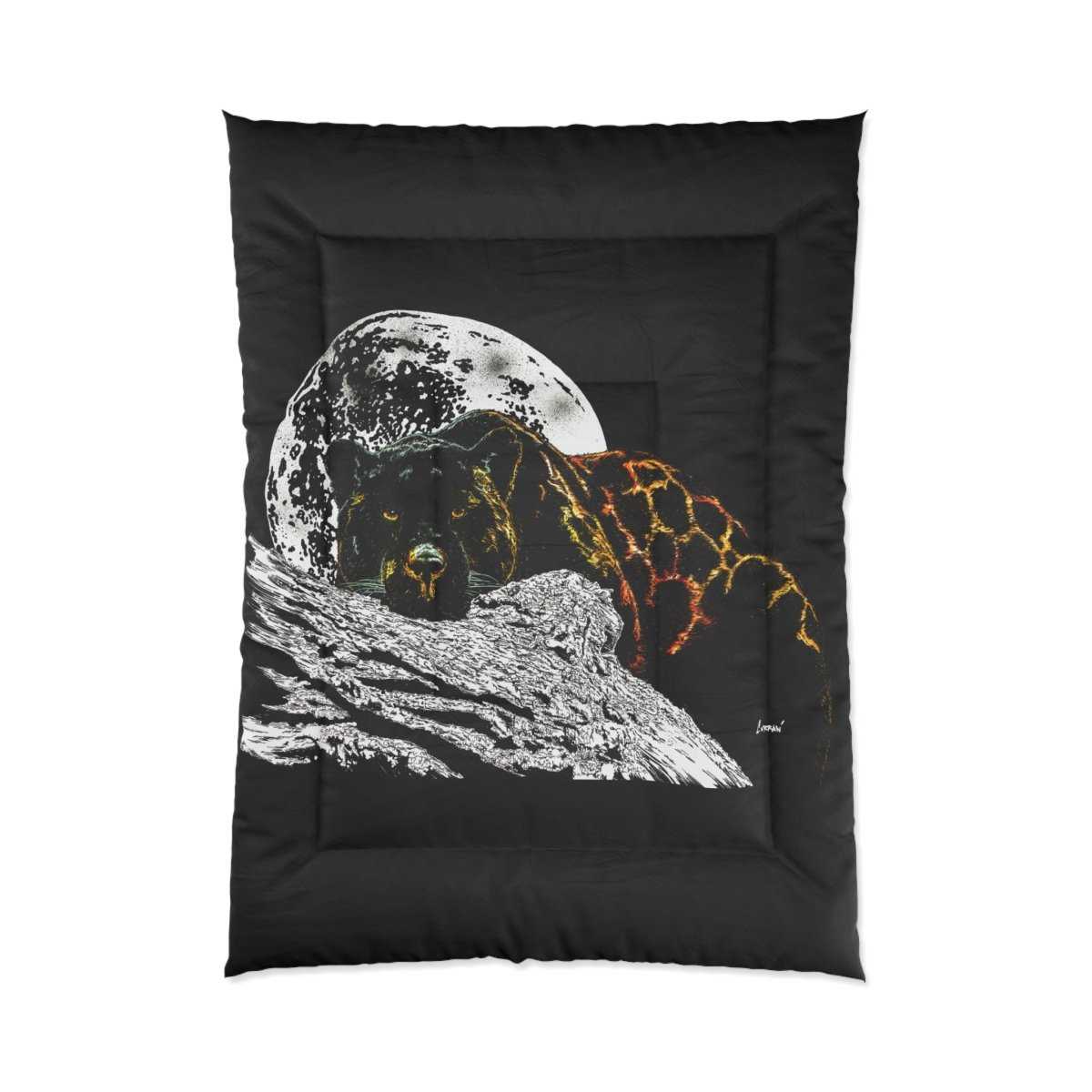 Panther Lunar Serenity Black Comforter - Cozy Bedding for Animal Lovers - Curran Artworks