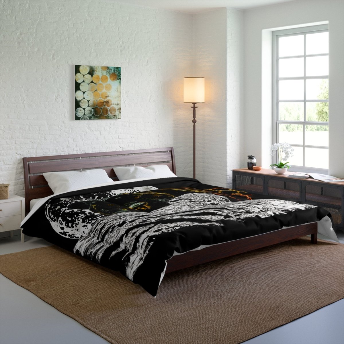Panther Lunar Serenity Black Comforter - Cozy Bedding for Animal Lovers - Curran Artworks