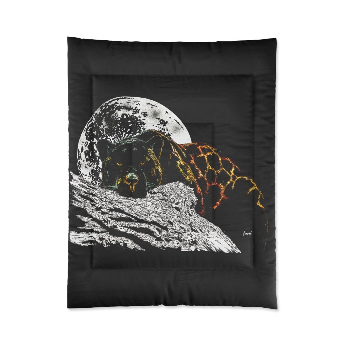 Panther Lunar Serenity Black Comforter - Cozy Bedding for Animal Lovers - Curran Artworks