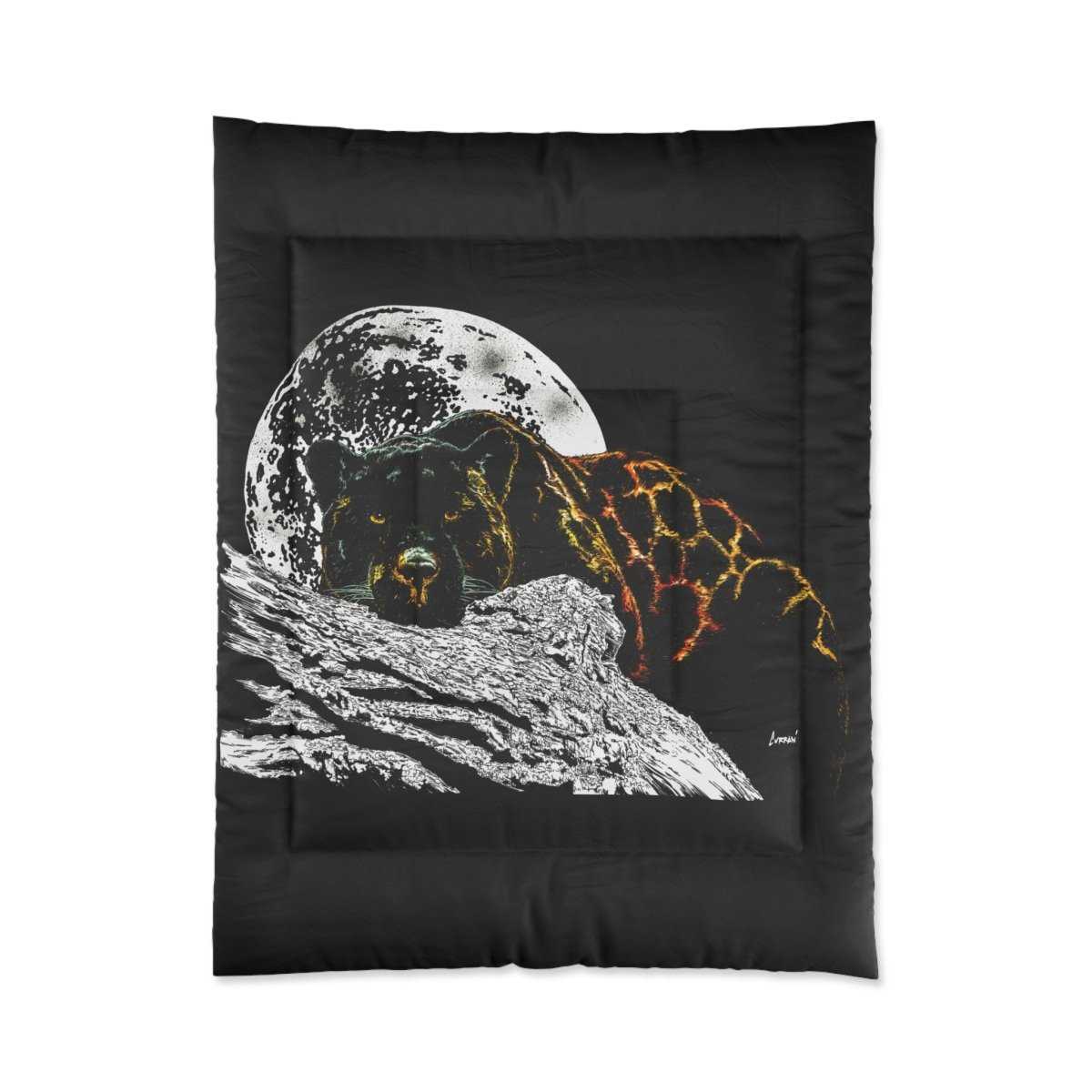 Panther Lunar Serenity Black Comforter - Cozy Bedding for Animal Lovers - Curran Artworks