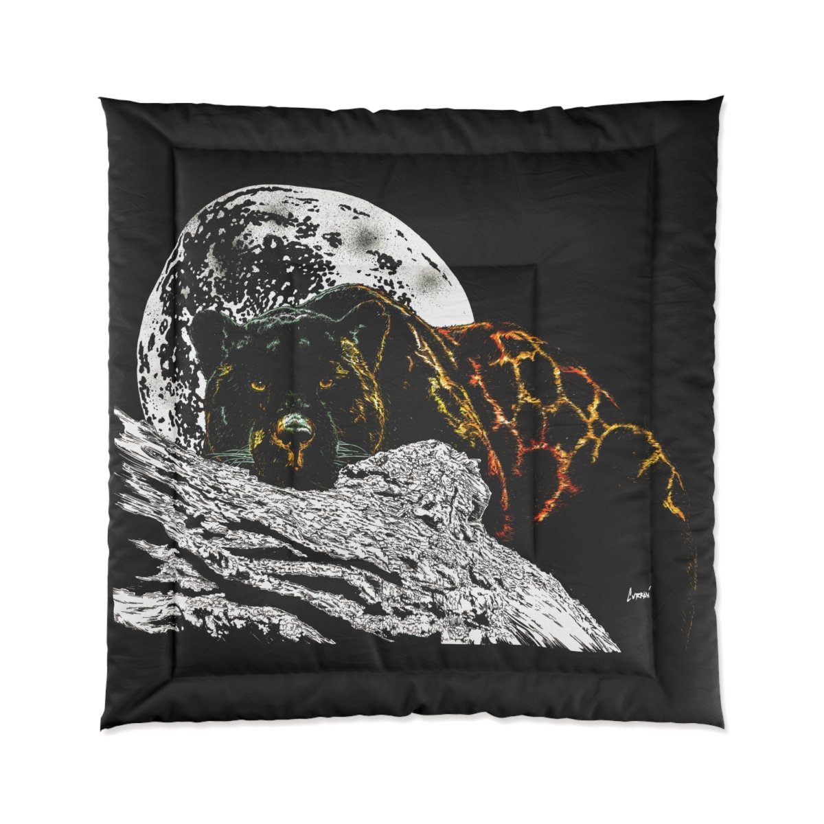 Panther Lunar Serenity Black Comforter - Cozy Bedding for Animal Lovers - Curran Artworks
