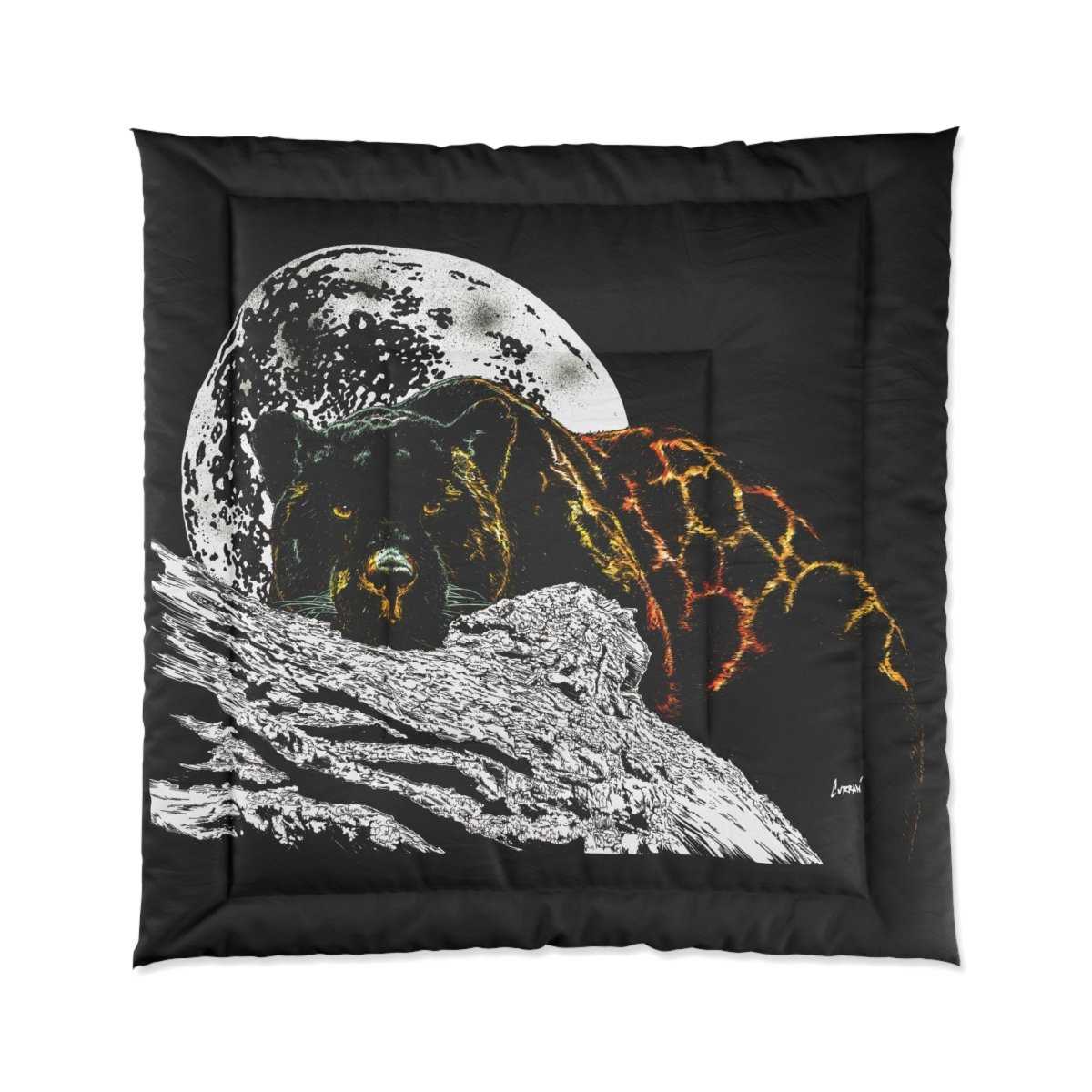 Panther Lunar Serenity Black Comforter - Cozy Bedding for Animal Lovers - Curran Artworks