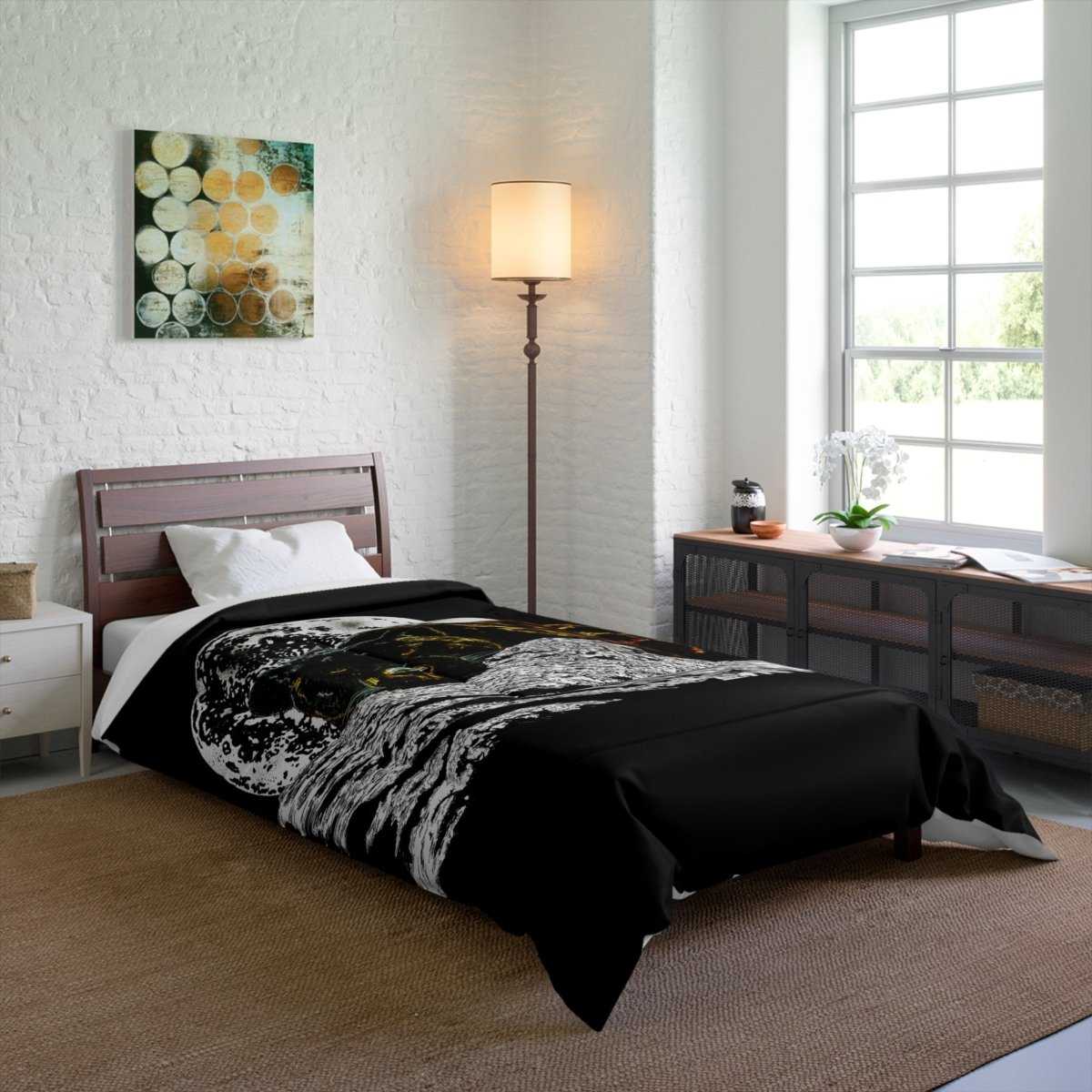 Panther Lunar Serenity Black Comforter - Cozy Bedding for Animal Lovers - Curran Artworks