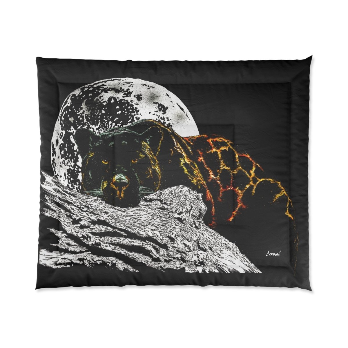 Panther Lunar Serenity Black Comforter - Cozy Bedding for Animal Lovers - Curran Artworks