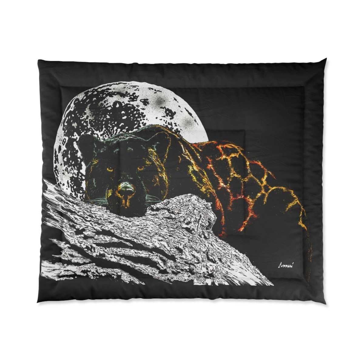Panther Lunar Serenity Black Comforter - Cozy Bedding for Animal Lovers - Curran Artworks