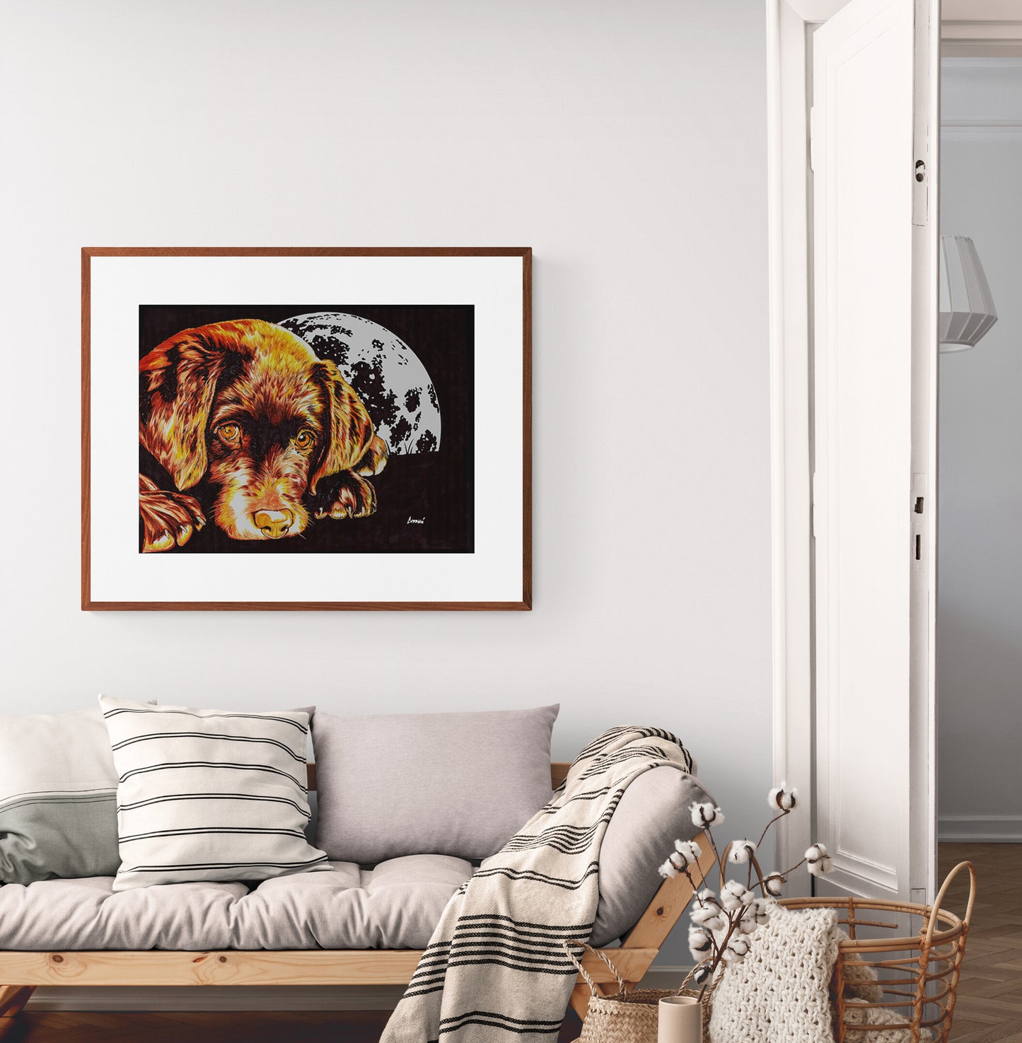 Chocolate Lab Puppy in the Moonlight Wall Art Poster