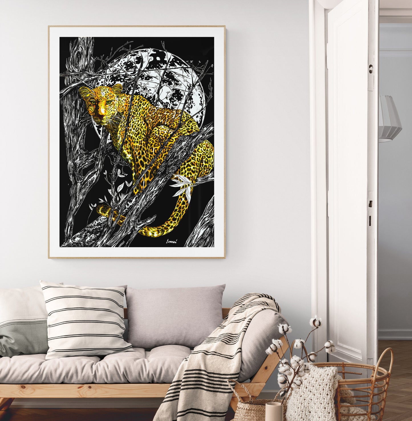 Cheetah 1 Wall Art Poster, Hand Drawn Art by Kris Curran